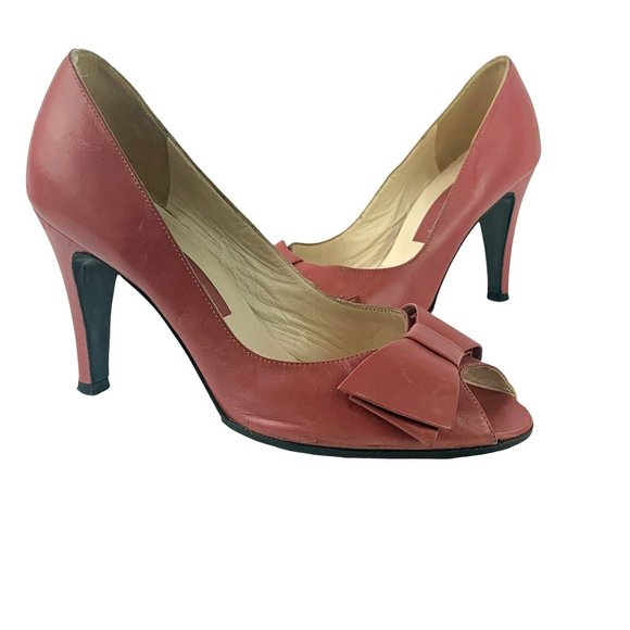 MARC JACOBS Mauve Italian Leather‎ Peep Toe Bow Accent Pumps - Picture 5 of 8